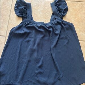 LOFT Navy Ruffle Sleeve Tank Top